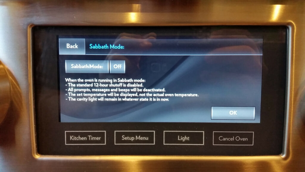 an oven with sabbath mode enabled